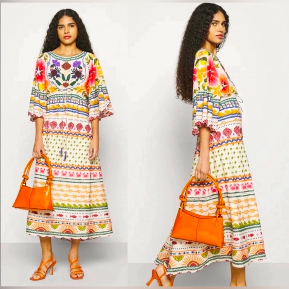 NWT Farm Rio Salt Island Beaded Midi Dress - Size Large
